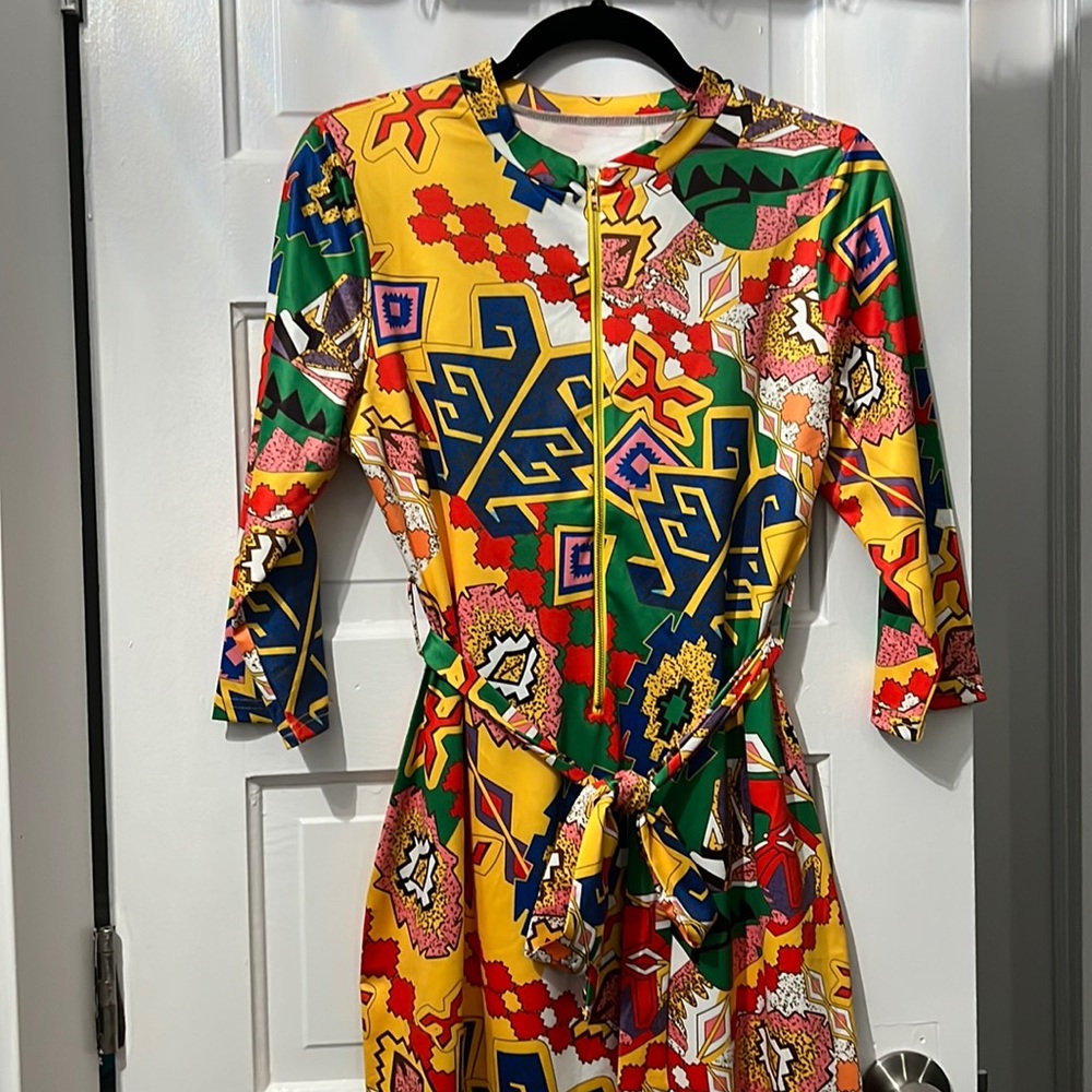 African Print Zippered MIDI Dress
